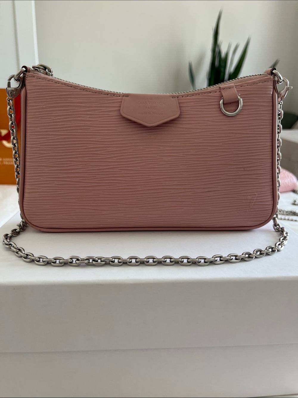Louis Vuitton Pink Epi Leather Mini Shoulder Bag with Silver Chain Strap - Picture 6 of 7